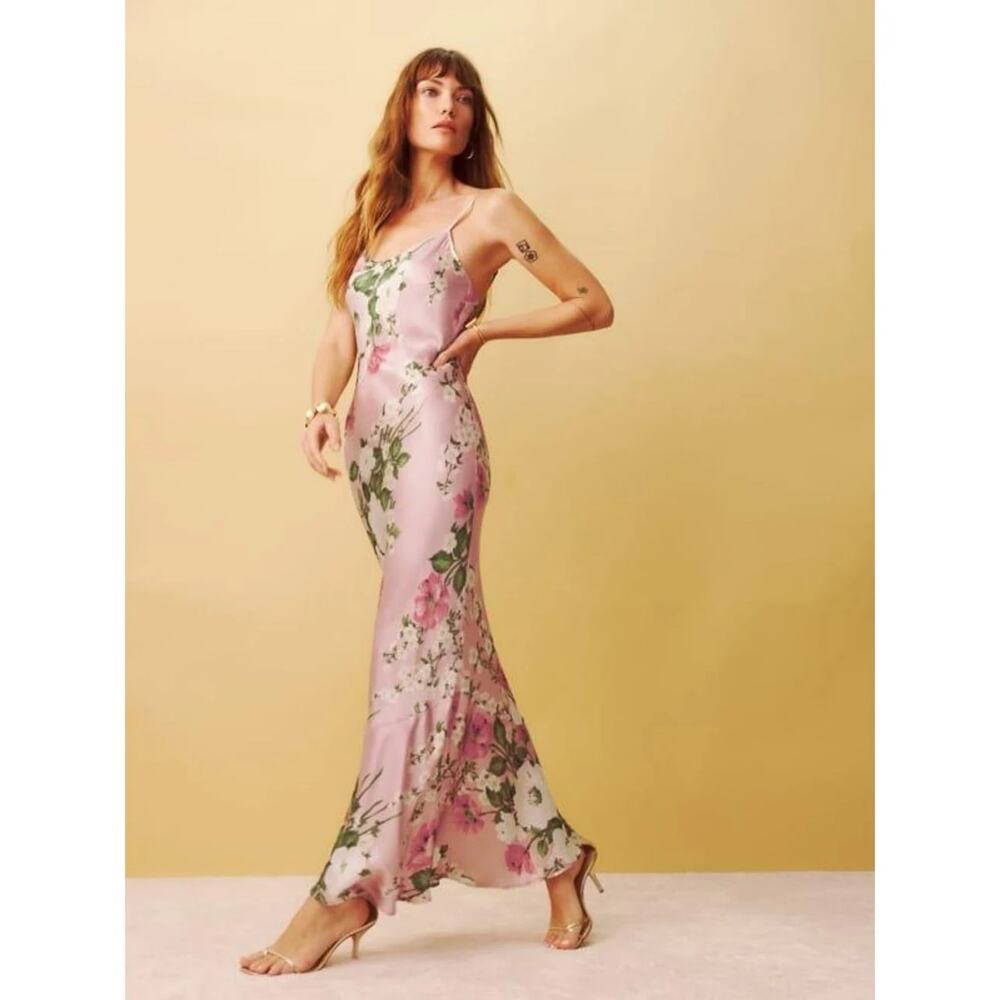 Reformation NWT Parma Silk Dress Rose Garden Print Maxi XL